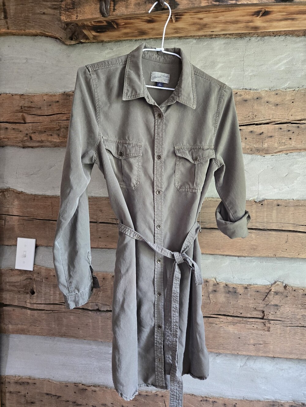 Casual Utility Shirt Dress in Olive Green